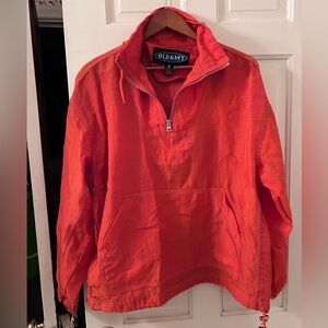 Old Navy 90s Vintage Nylon Orange Hoodie Quarter Zip Rain Jacket, small